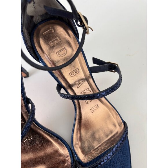 Ted Baker Heels 38 / US 7.5 Navy Strappy Heels Square Toe Ankle Strap Old Money - Picture 13 of 16